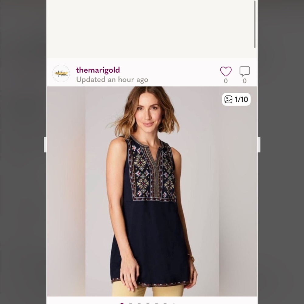 J. Jill dark navy blue Sleeveless Top with Colorful Embroidery
